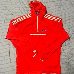 🌟 adidas orange quarter zip track jacket/windbreaker w/ front zip pocket 🌟